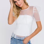 ENDLESS ROSE - Mesh Puff Short Sleeve Top - TOPS available at Objectrare