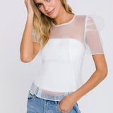 ENDLESS ROSE - Mesh Puff Short Sleeve Top - TOPS available at Objectrare