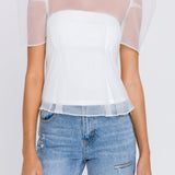 ENDLESS ROSE - Mesh Puff Short Sleeve Top - TOPS available at Objectrare