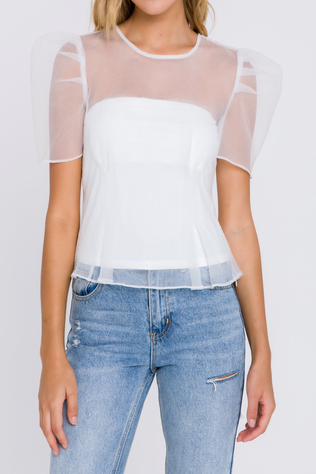 ENDLESS ROSE - Mesh Puff Short Sleeve Top - TOPS available at Objectrare