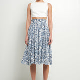 Print Linen Midi Skirt