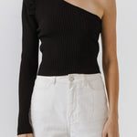 ENDLESS ROSE - Puff Sleeve One Shoulder Top - TOPS available at Objectrare