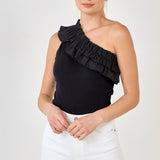 Ruffled Asymmetrical Bodysuit