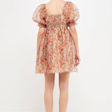 Floral Puff Mini Dress