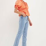 Ruffle Detail Top with Puff Sleeves