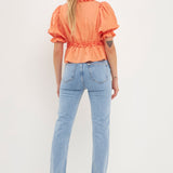 Ruffle Detail Top with Puff Sleeves