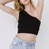 One Shoulder Knit Crop Top