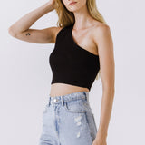 One Shoulder Knit Crop Top