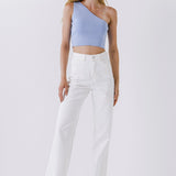 One Shoulder Knit Crop Top