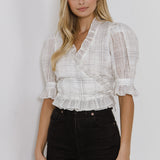 Check Print Linen Wrap Top