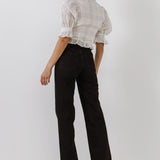 Check Print Linen Wrap Top