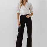 Check Print Linen Wrap Top