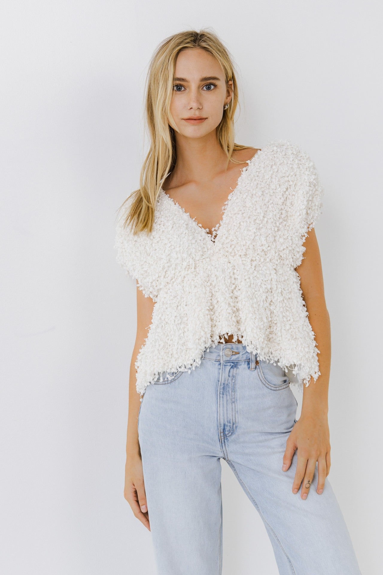 Textured Top with Plunging Neckline – Endless Rose