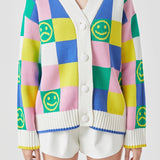 Smiley Colorblock Knit Cardigan