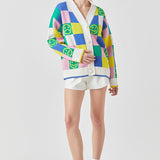 Smiley Colorblock Knit Cardigan