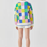 Smiley Colorblock Knit Cardigan