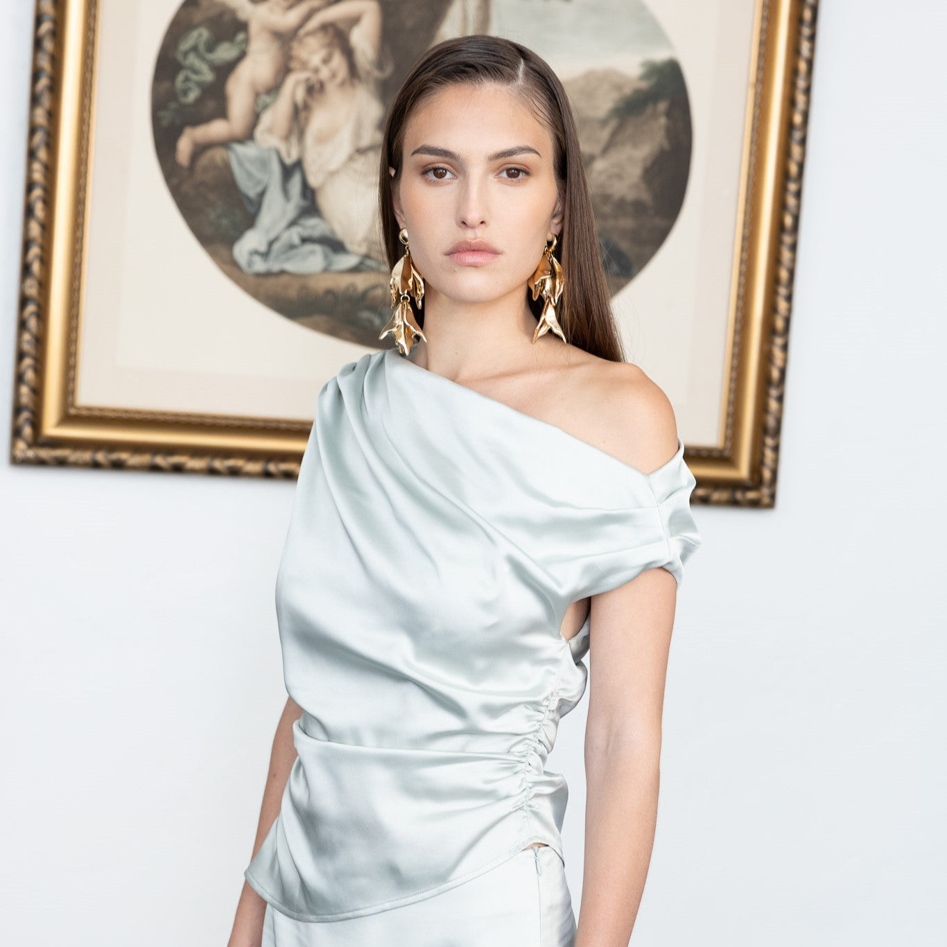 Asymmetrical Off-The-Shoulder Satin Top – Endless Rose