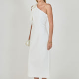 One Shoulder Bow Accent Midi Dress