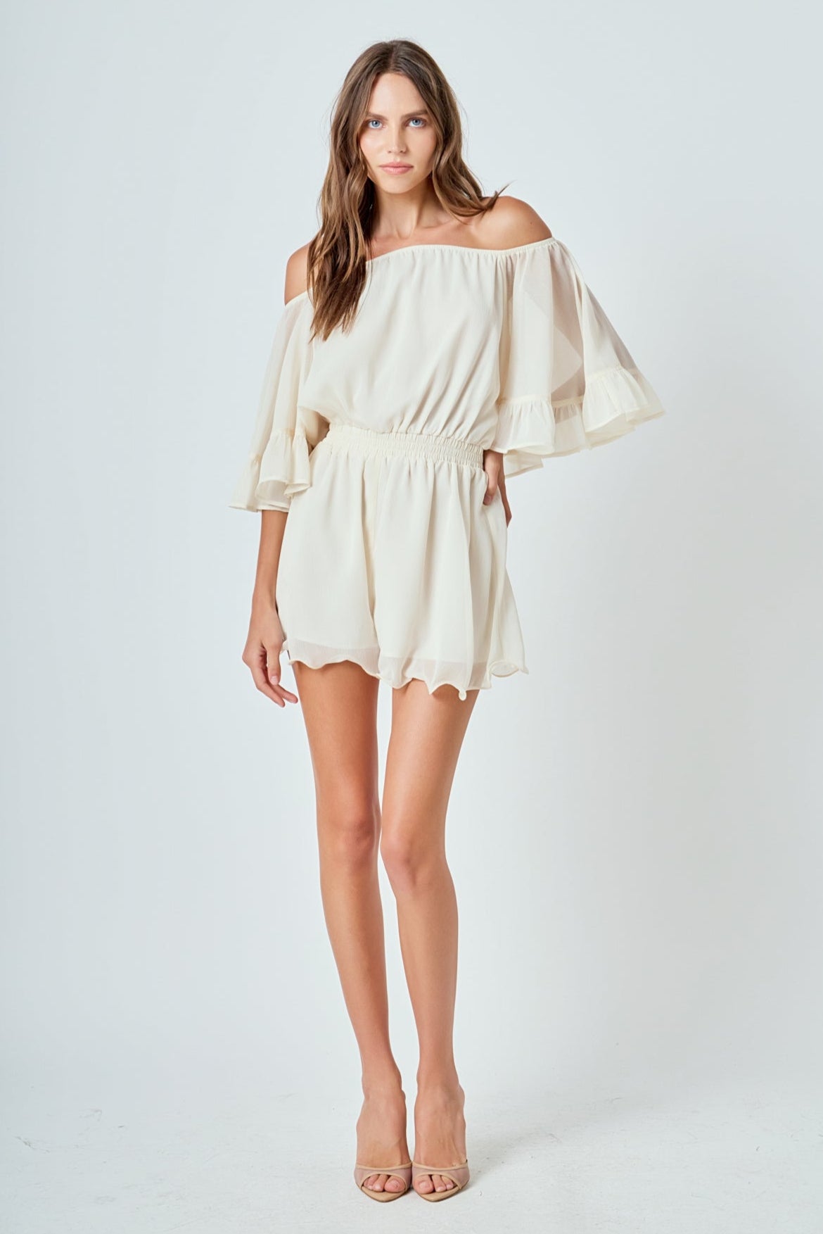 graduation dresses and rompers Ruffle Short Sequin Romper: Ava Presley 28595 Periwinkle / 00