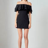 Ruffled Off Shoulder Mini Dress