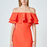 Ruffled Off Shoulder Mini Dress