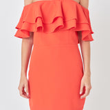 Ruffled Off Shoulder Mini Dress