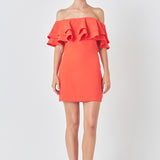 Ruffled Off Shoulder Mini Dress