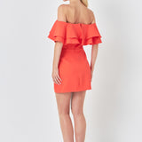 Ruffled Off Shoulder Mini Dress