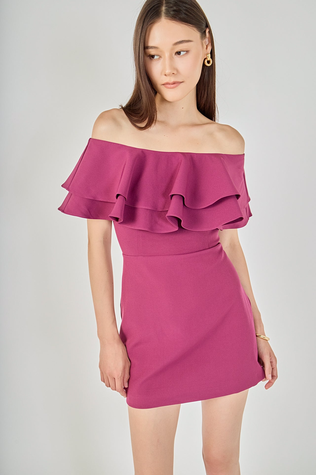 ruffle off the shoulder mini dress White Ruffle Off Shoulder Drop-Waist Mini Dress