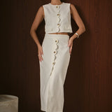 Catherine Scallop Edge Linen Maxi Skirt