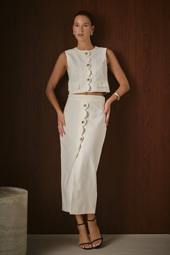 Catherine Scallop Edge Linen Maxi Skirt