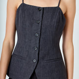 Linen Jewel Button Up Vest Top