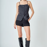 Linen Jewel Button Up Vest Top