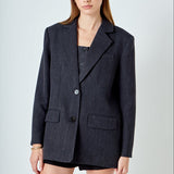 Linen Oversized Jewel Button Top