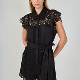 Astrid Belted Lace Romper