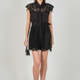 Astrid Belted Lace Romper