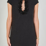 Tweed Shift Dress with Floral Trim