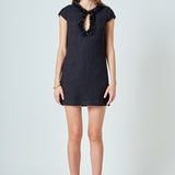 Tweed Shift Dress with Floral Trim