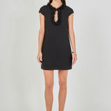 Tweed Shift Dress with Floral Trim