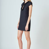 Tweed Shift Dress with Floral Trim