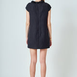Tweed Shift Dress with Floral Trim