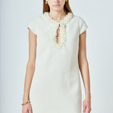 Tweed Shift Dress with Floral Trim
