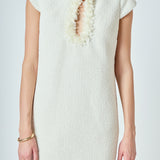 Tweed Shift Dress with Floral Trim