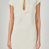 Tweed Shift Dress with Floral Trim