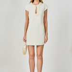 cream tweed dress Endless Rose Women's Tweed Shift Dress with Floral Trim