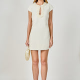 Tweed Shift Dress with Floral Trim