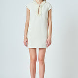 Tweed Shift Dress with Floral Trim