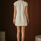 Tweed Shift Dress with Floral Trim