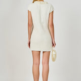 Tweed Shift Dress with Floral Trim