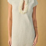 Tweed Shift Dress with Floral Trim